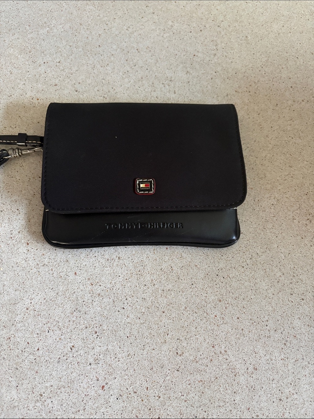 Tommy Hilfiger Black Mini Crossbody Wallet with Logo Plaque